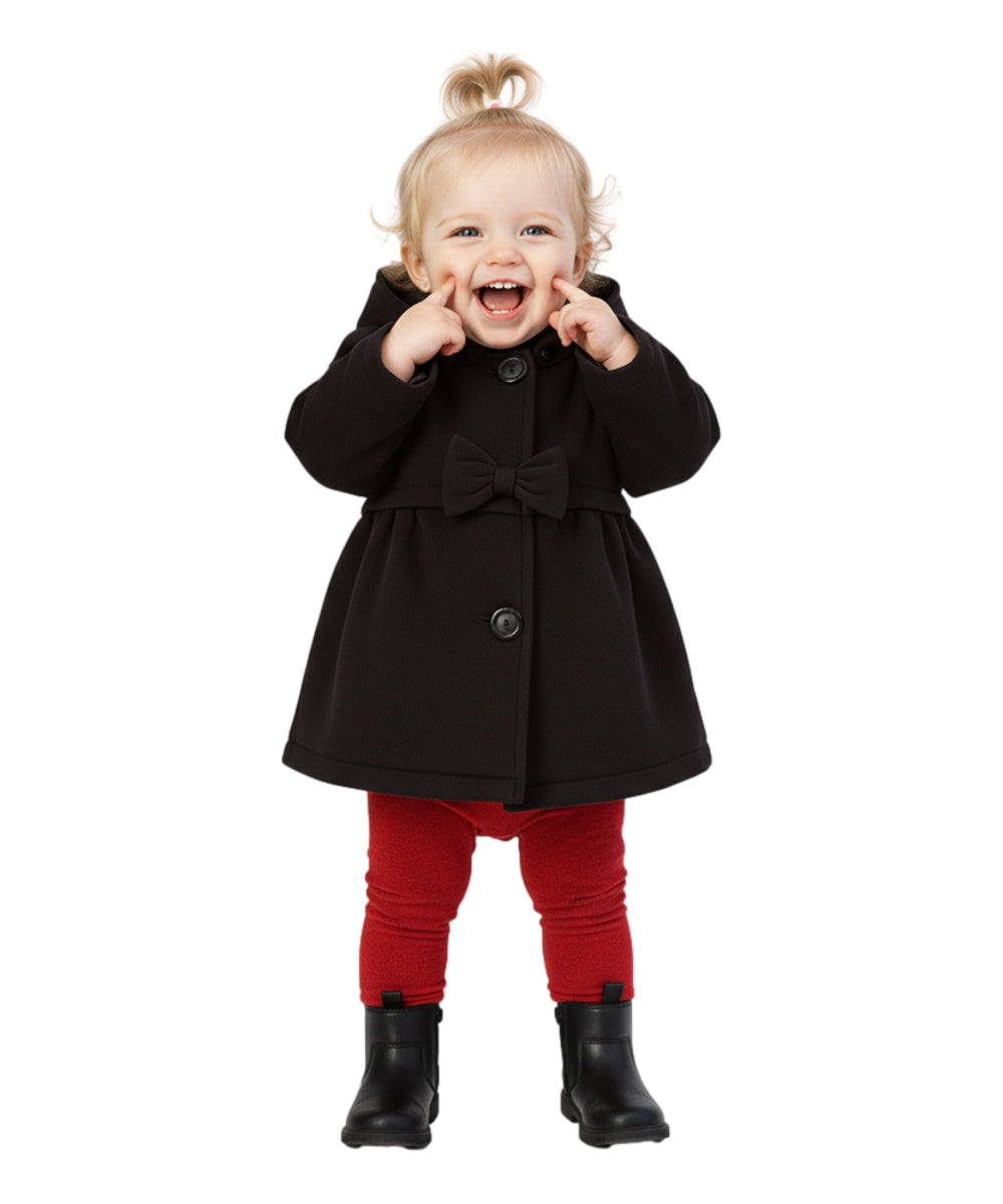 Baby & Toddler Pea Coat with Bow And Removable Hood - Black (12M-24M) $9.00  (2-4) $9.50 Per Piece