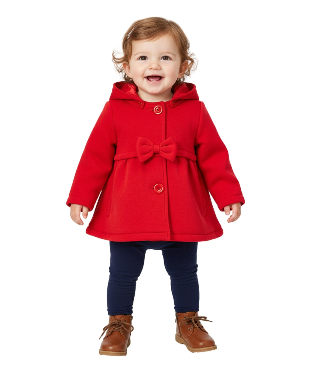 Baby & Toddler Pea Coat with Bow And Removable Hood - Red (12M-24M) $9.00  (2-4) $9.50 Per Piece