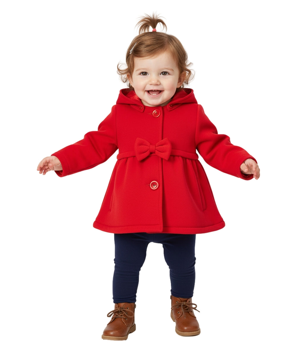 Baby & Toddler Pea Coat with Bow And Removable Hood - Red (12M-24M) $9.00  (2-4) $9.50 Per Piece