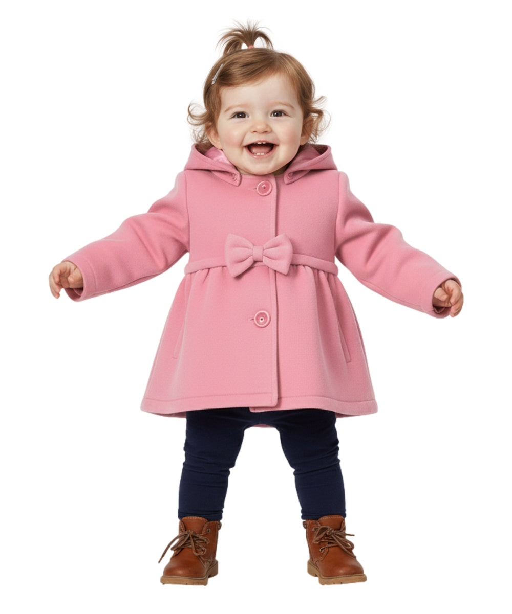 Baby & Toddler Pea Coat with Bow And Removable Hood - Rose (12M-24M) $9.00  (2-4) $9.50 Per Piece