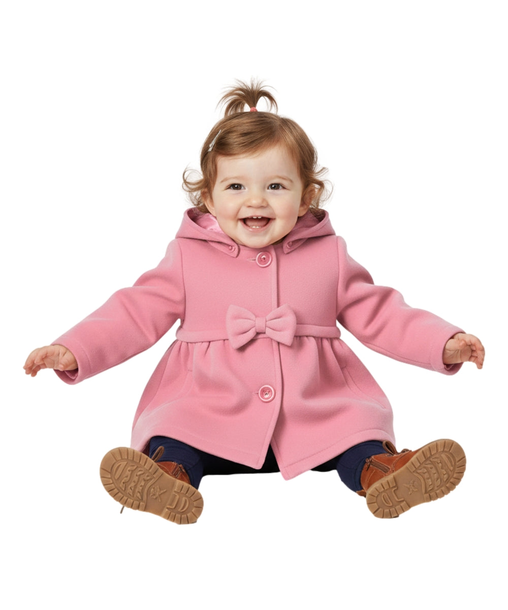 Baby & Toddler Pea Coat with Bow And Removable Hood - Rose (12M-24M) $9.00  (2-4) $9.50 Per Piece