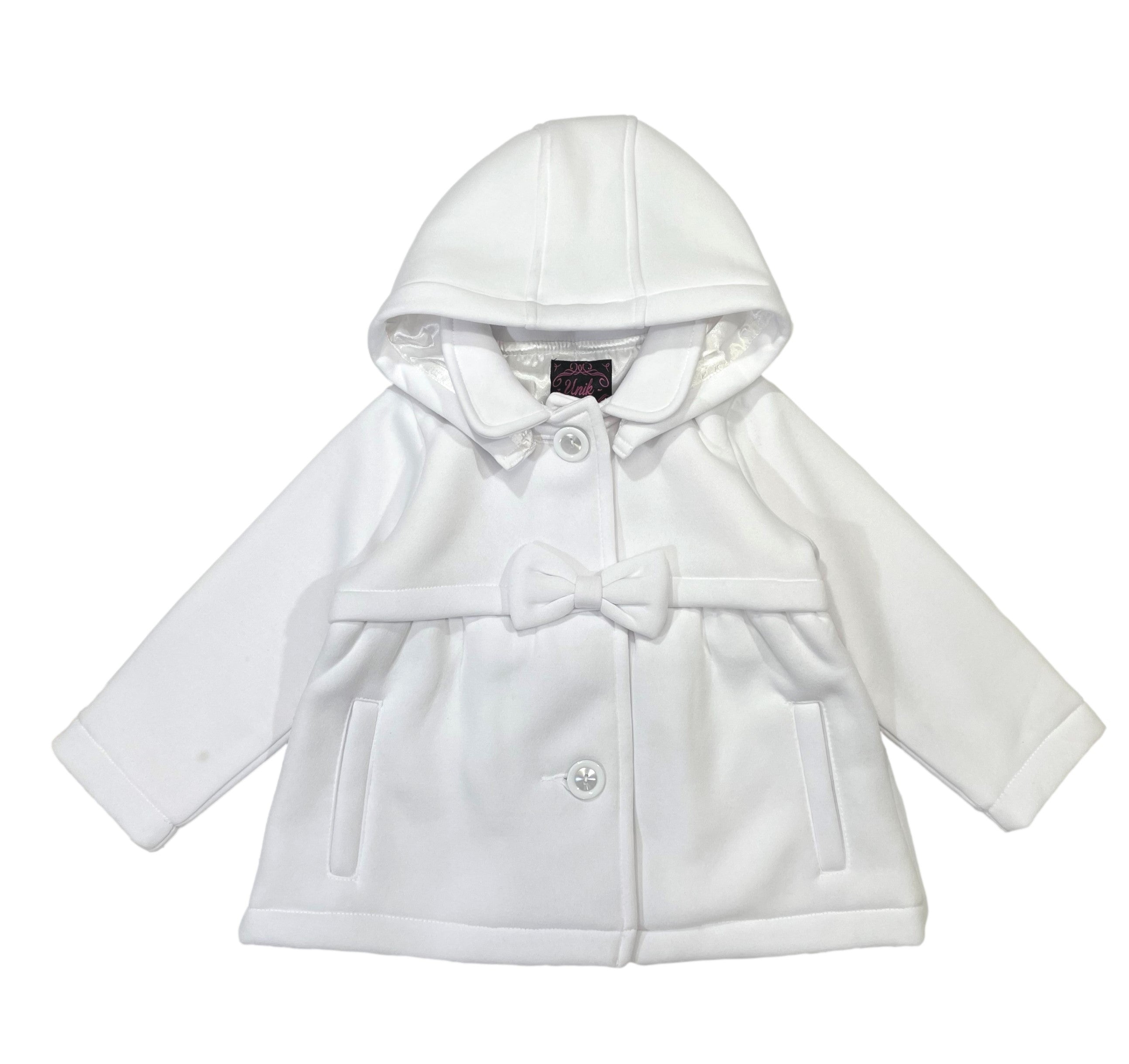 Baby & Toddler Pea Coat with Bow And Removable Hood - White (12M-24M) $9.00  (2-4) $9.50 Per Piece
