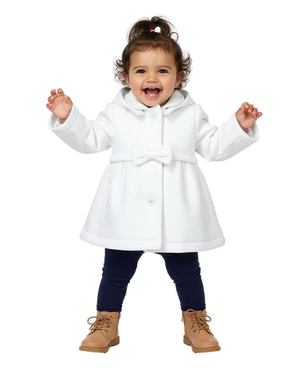 Baby & Toddler Pea Coat with Bow And Removable Hood - White (12M-24M) $9.00  (2-4) $9.50 Per Piece