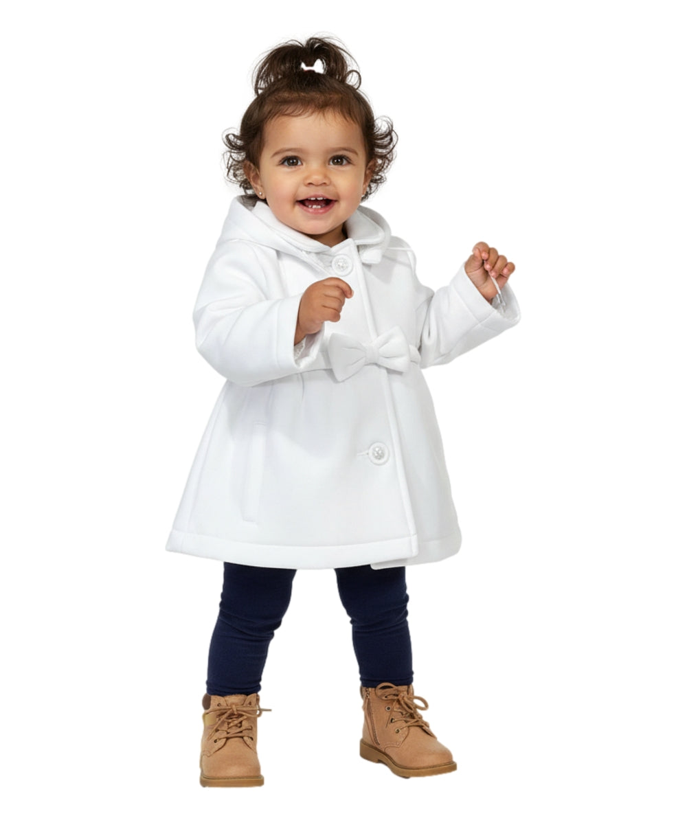 Baby & Toddler Pea Coat with Bow And Removable Hood - White (12M-24M) $9.00  (2-4) $9.50 Per Piece