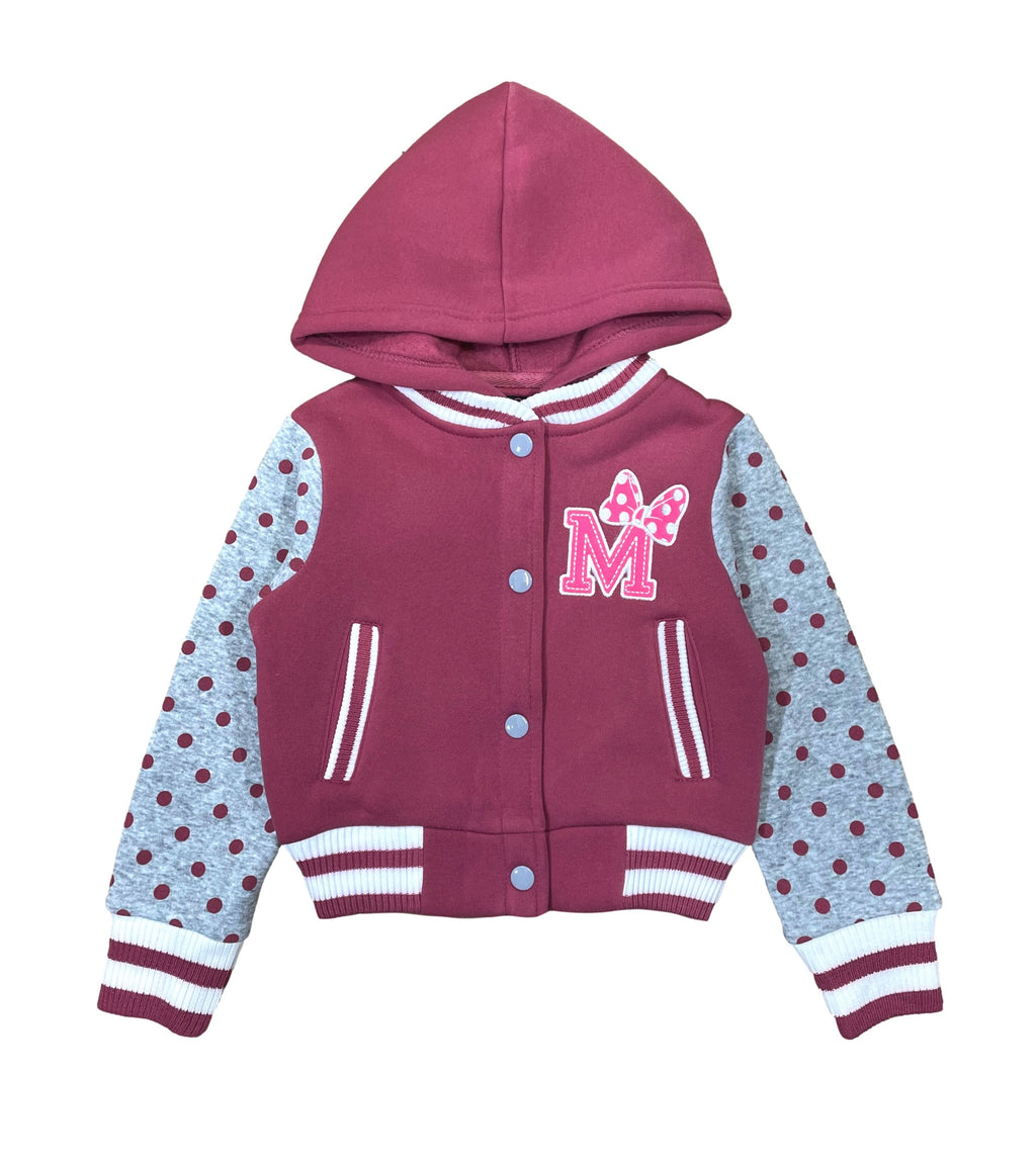 Girl Varsity Jacket With Polka Dots - Plum (2-4) $9.50 (S-XL) $10.50 Per Piece. GJ16117