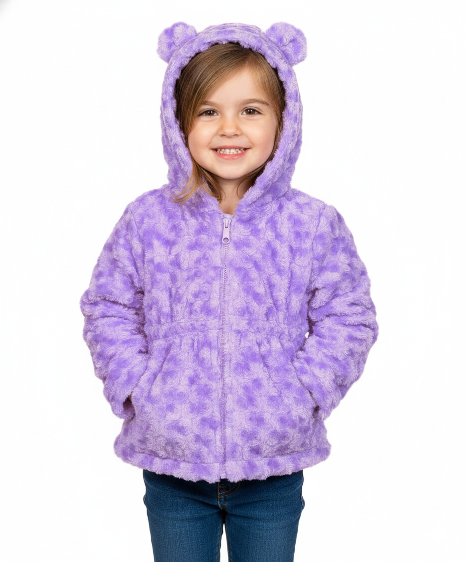 Girls Faux Fur Coat with Ear Hoodie - Lilac (12m-24m) $9.00 (2-4) $10.00 (S-XL) $11.00 Per Piece. GJ22114