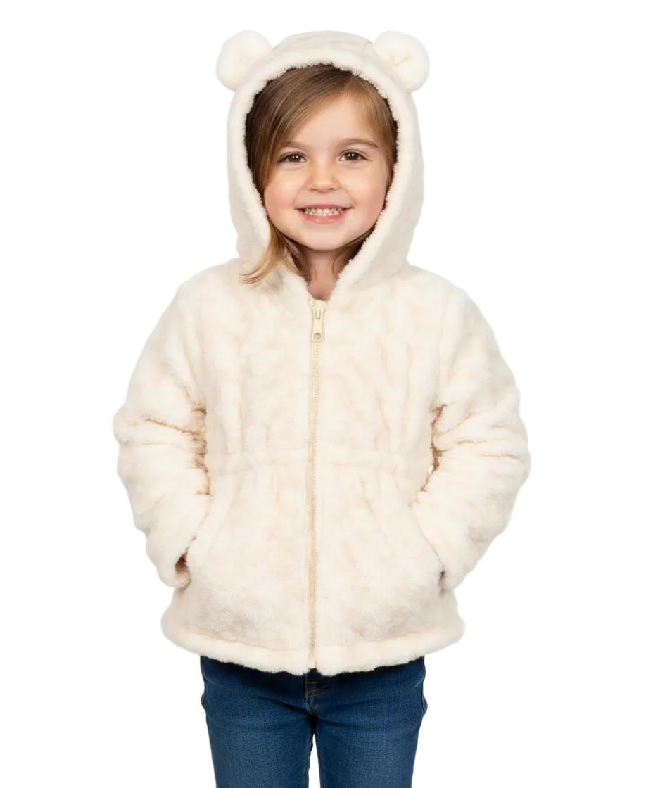 Girls Faux Fur Coat with Ear Hoodie - Off White (12m-24m) $9.00 (2-4) $10.00 (S-XL) $11.00 Per Piece. GJ22114