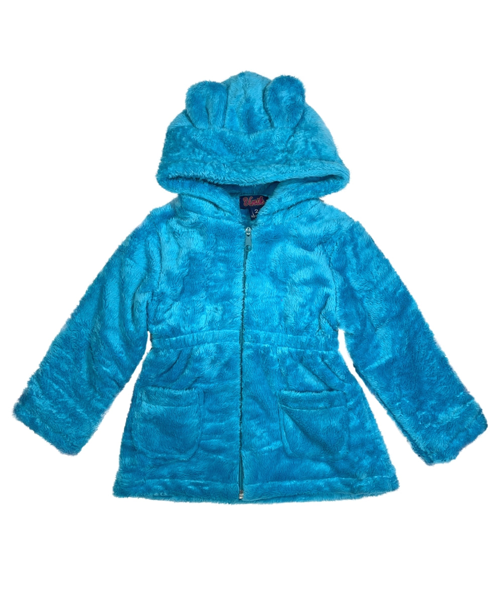 Girls Faux Fur Coat with Ear Hoodie - Teal (12m-24m) $9.00 (2-4) $10.00 (S-XL) $11.00 Per Piece. GJ22114