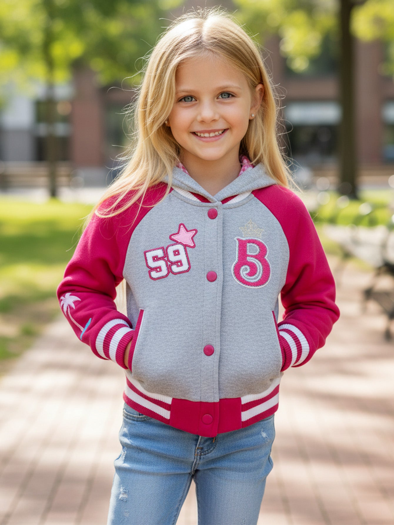 Girls  B Barbie Inspired Varsity Jacket Fuchsia  (2-4) $10 and (S-XL) $11 Per Piece. GJ24118