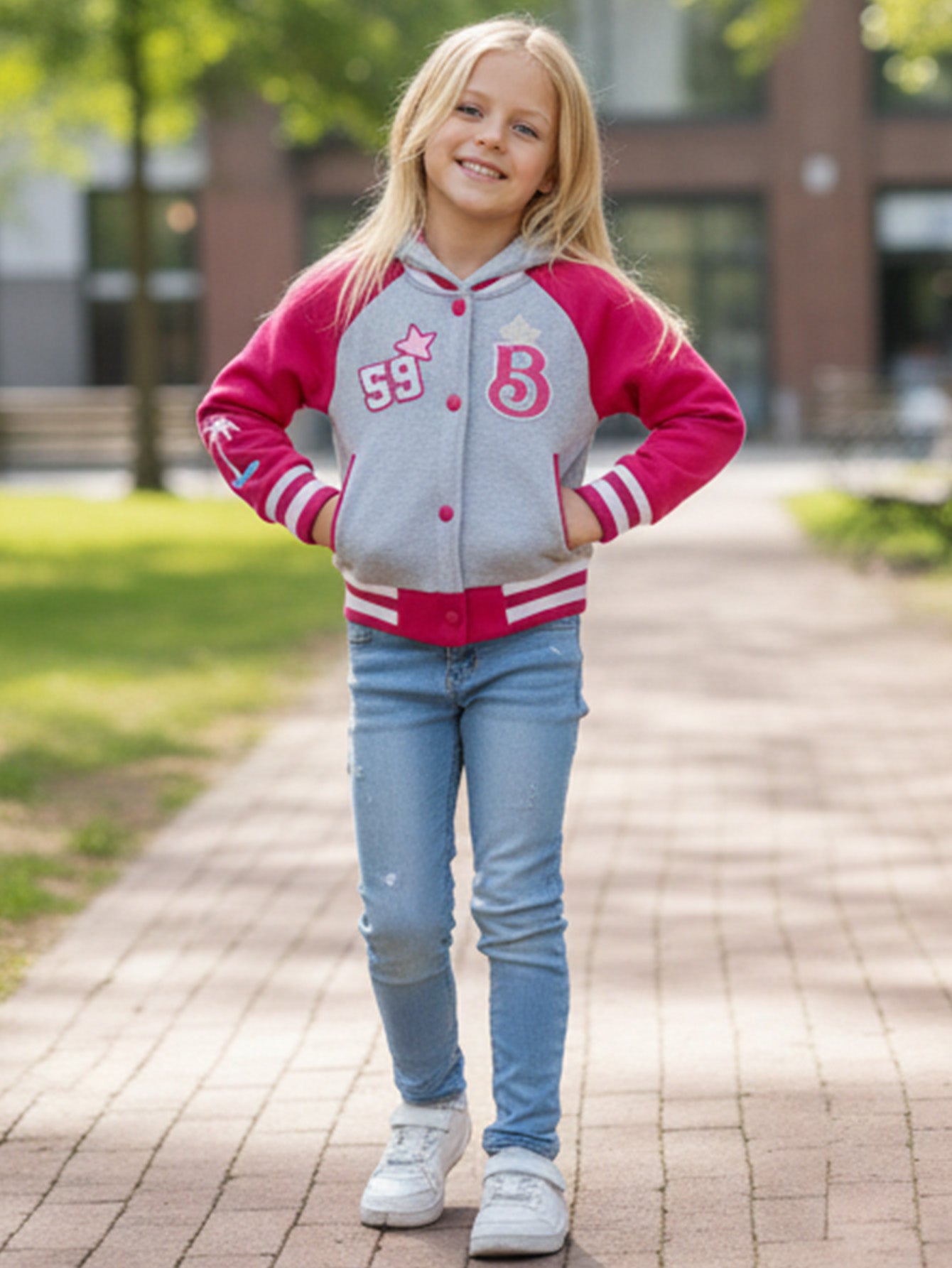 Girls  B Barbie Inspired Varsity Jacket Fuchsia  (2-4) $10 and (S-XL) $11 Per Piece. GJ24118