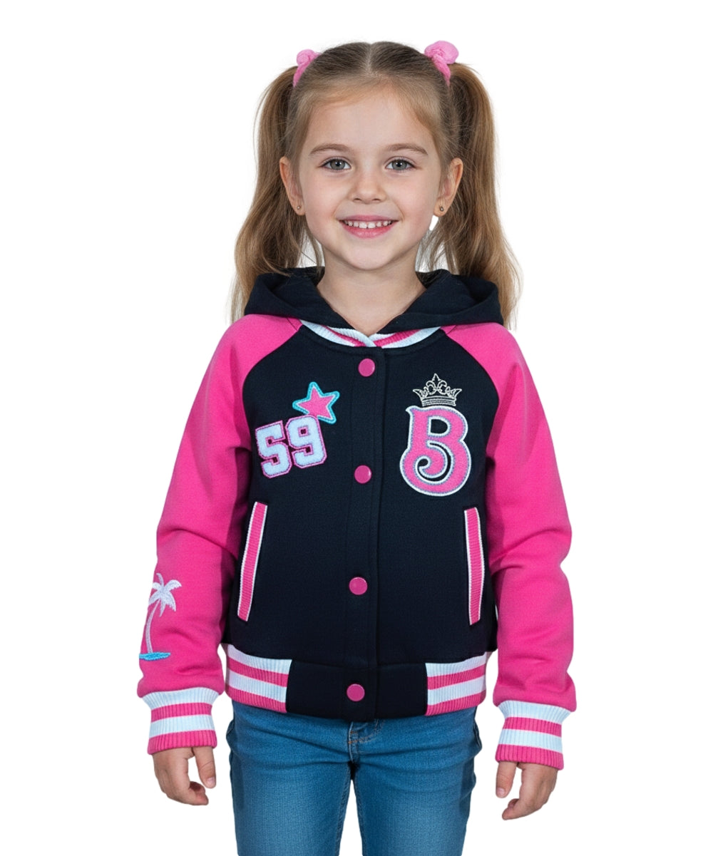 Girls Barbie Inspired Embroidered Varsity Jacket - Black  (2-4) $10.00 and (S-XL) $11.00 Per Piece. GJ24118