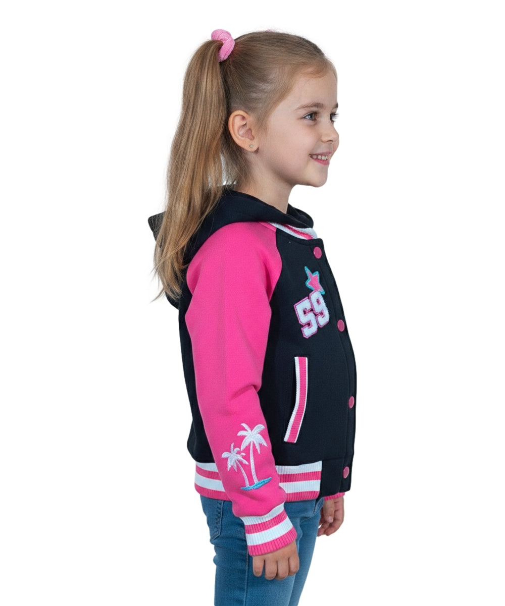 Girls Barbie Inspired Embroidered Varsity Jacket - Black  (2-4) $10.00 and (S-XL) $11.00 Per Piece. GJ24118