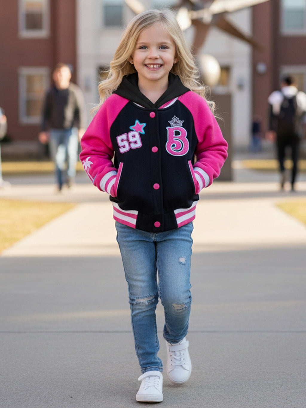 Girls  B Barbie Inspired Varsity Jacket Black  (2-4) $10 and (S-XL) $11 Per Piece. GJ24118