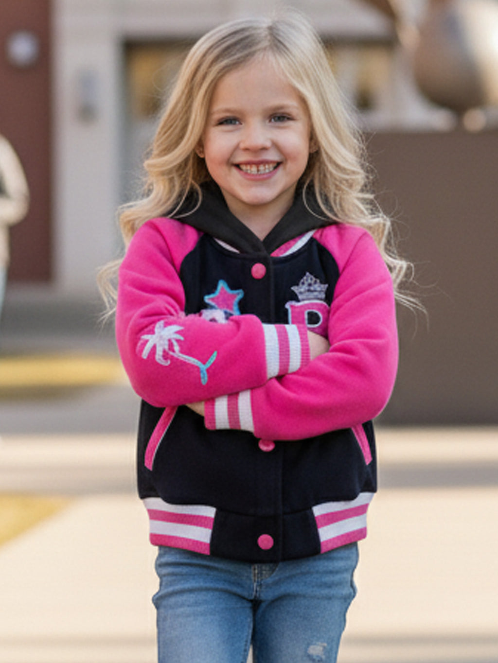 Girls  B Barbie Inspired Varsity Jacket Black  (2-4) $10 and (S-XL) $11 Per Piece. GJ24118