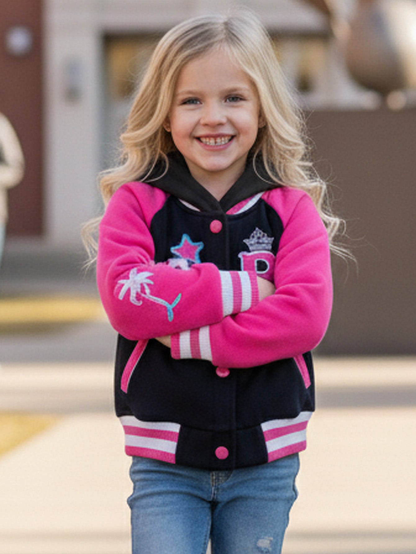 Girls  B Barbie Inspired Varsity Jacket Black  (2-4) $10 and (S-XL) $11 Per Piece. GJ24118
