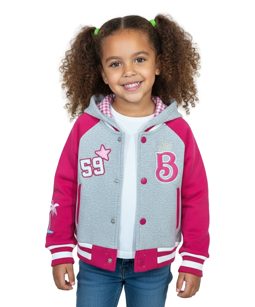 Girls Barbie Inspired Embroidered Varsity Jacket - Fuchsia  (2-4) $10.00 and (S-XL) $11.00 Per Piece. GJ24118