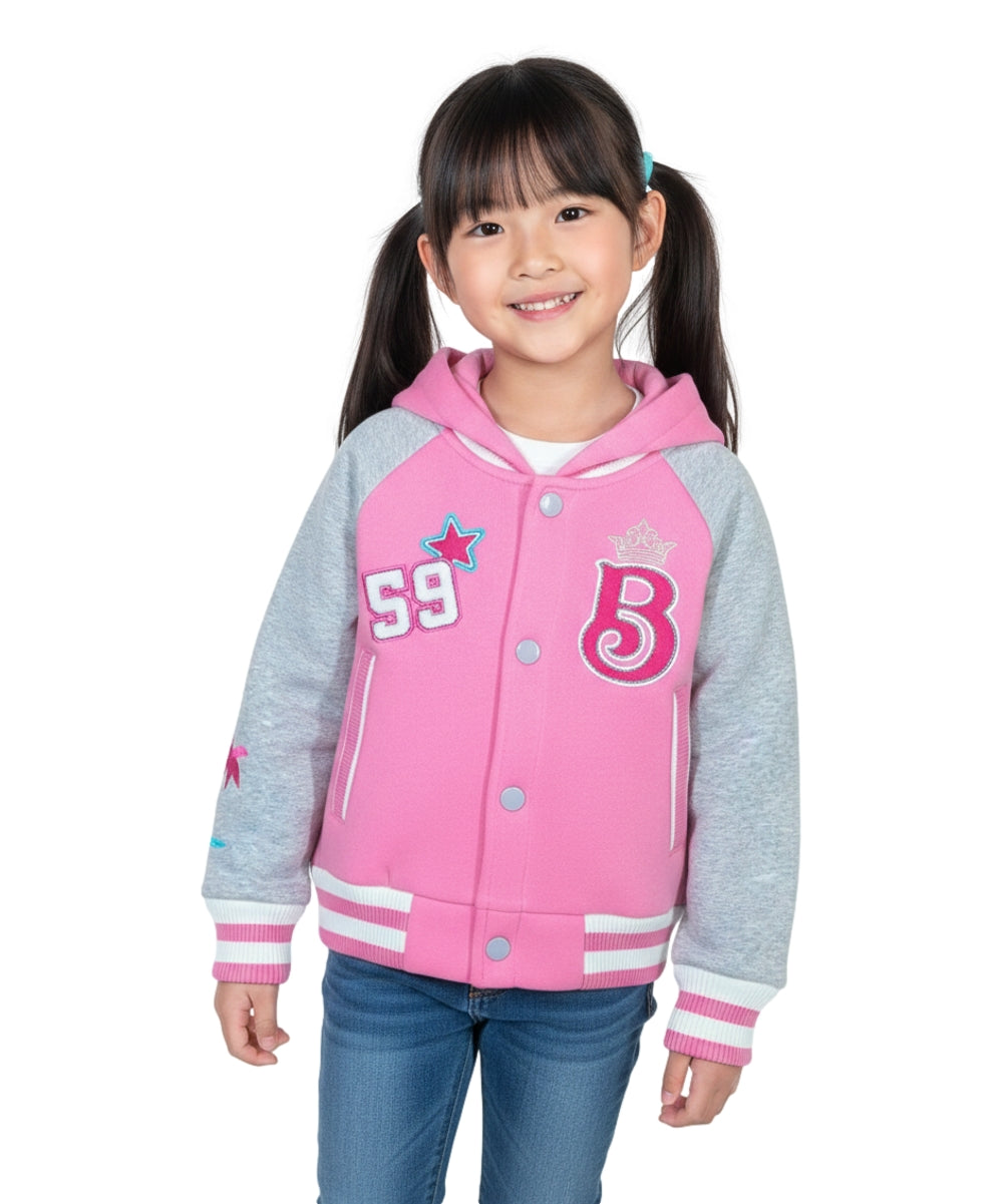 Girls Barbie Inspired Embroidered Varsity Jacket - Pink  (2-4) $10.00 and (S-XL) $11.00 Per Piece. GJ24118