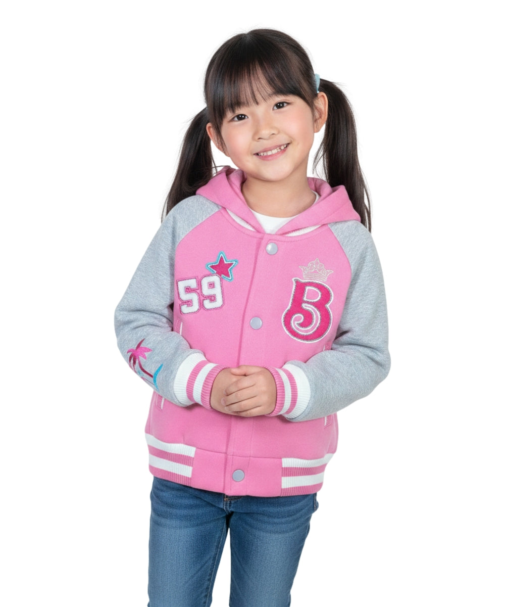 Girls Barbie Inspired Embroidered Varsity Jacket - Pink  (2-4) $10.00 and (S-XL) $11.00 Per Piece. GJ24118