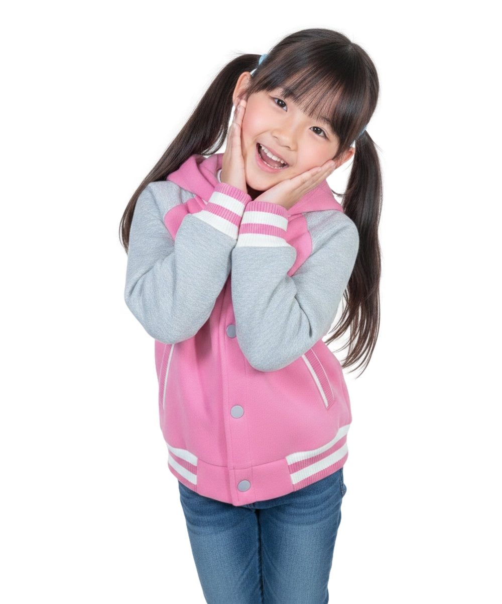 Girls Barbie Inspired Embroidered Varsity Jacket - Pink  (2-4) $10.00 and (S-XL) $11.00 Per Piece. GJ24118