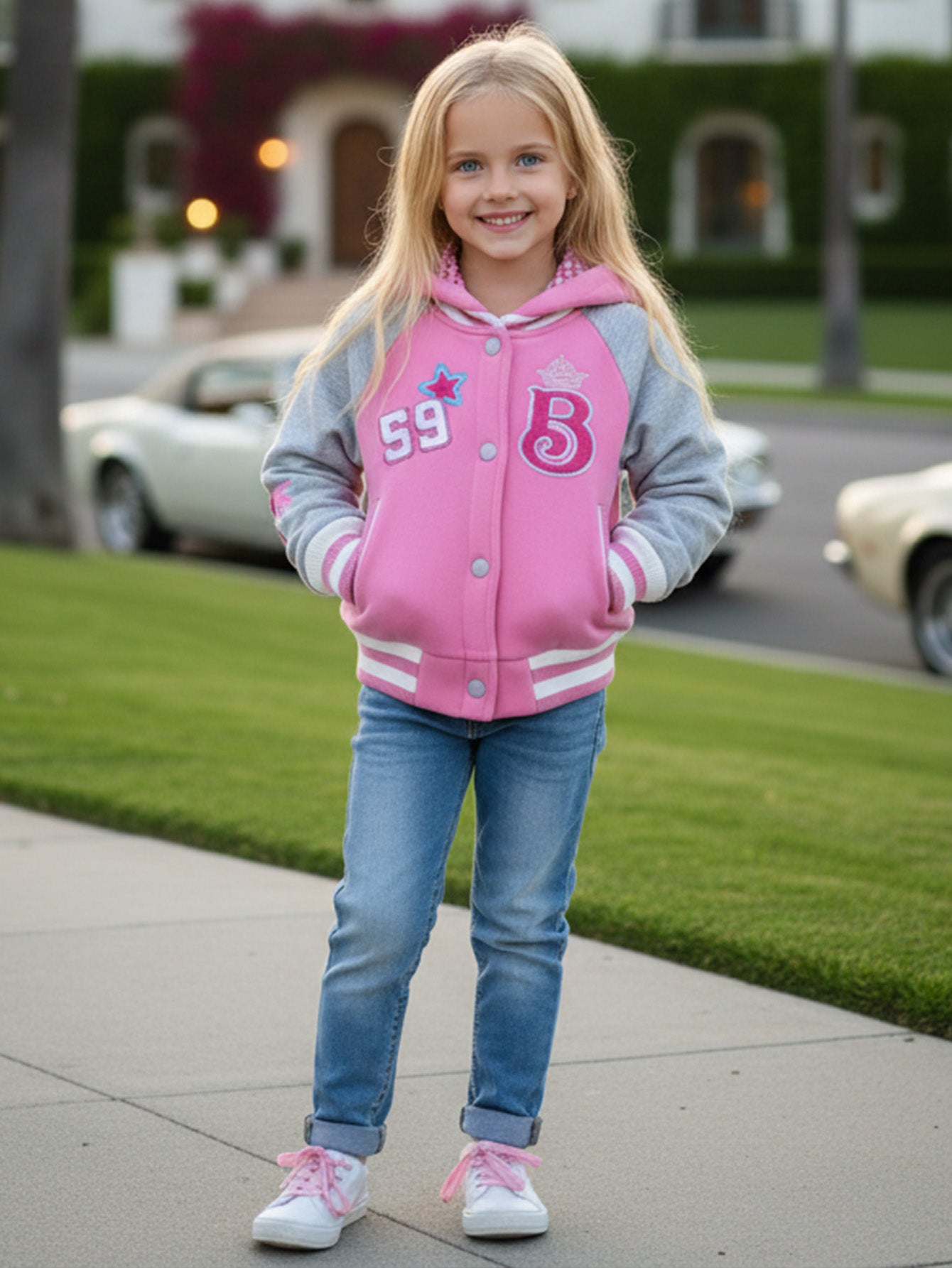 Girls  B Barbie Inspired Varsity Jacket Pink  (2-4) $10 and (S-XL) $11 Per Piece. GJ24118