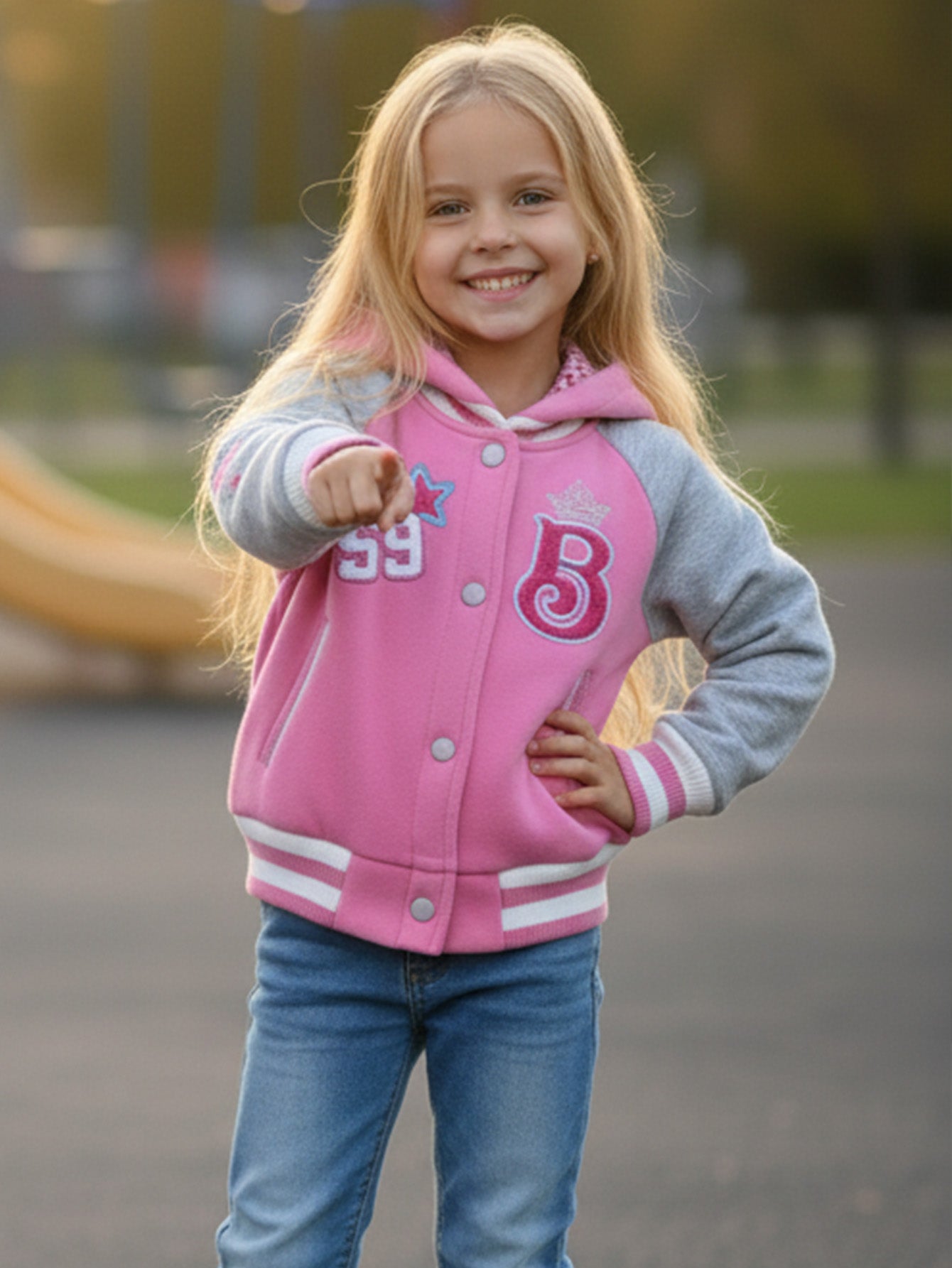 Girls  B Barbie Inspired Varsity Jacket Pink  (2-4) $10 and (S-XL) $11 Per Piece. GJ24118