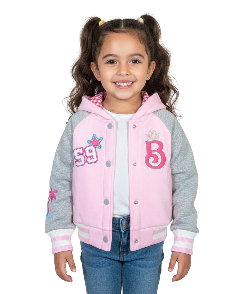 Girls Barbie Inspired Embroidered Varsity Jacket - Powder Pink  (2-4) $10.00 and (S-XL) $11.00 Per Piece. GJ24118