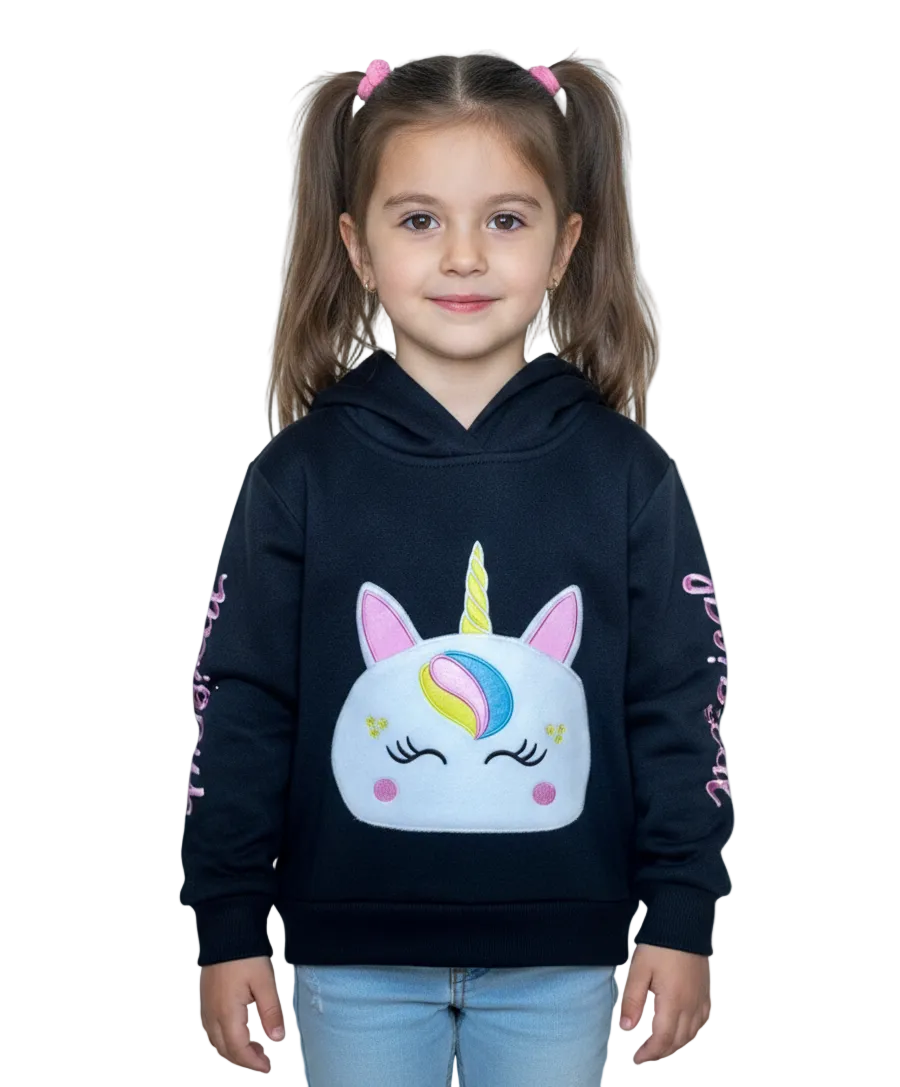 Girl Unicorn Pocket Pull Over Hoodie - Black (2-4) $7.50 and (S-XL) $8.50 Per Piece GP401