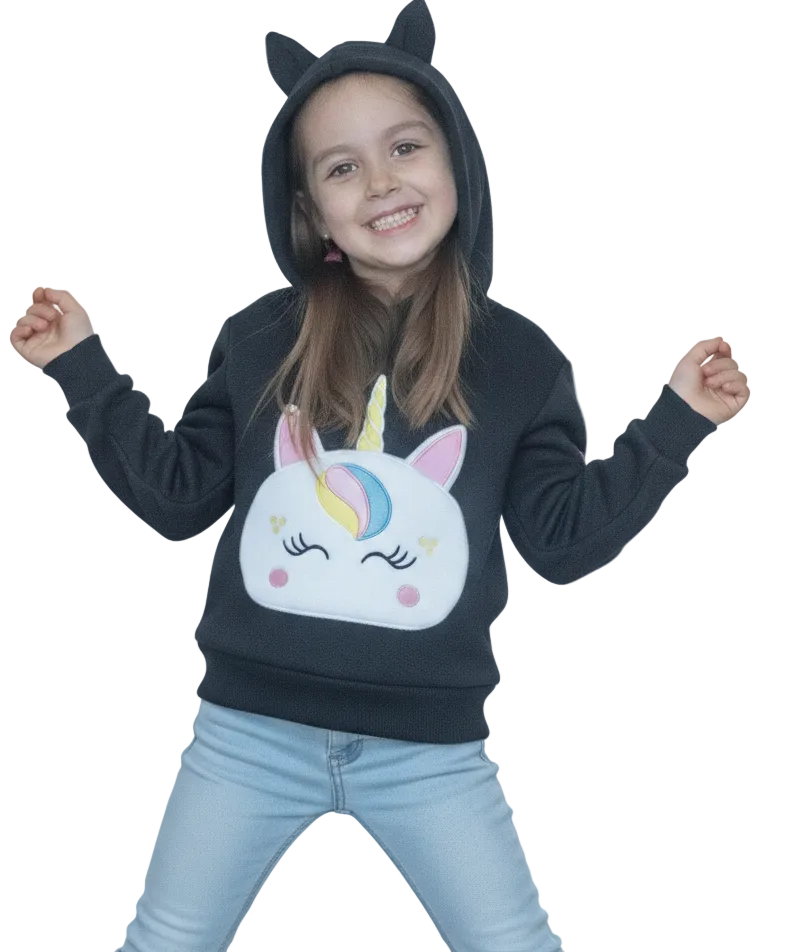 Girl Unicorn Pocket Pull Over Hoodie - Black (2-4) $7.50 and (S-XL) $8.50 Per Piece GP401