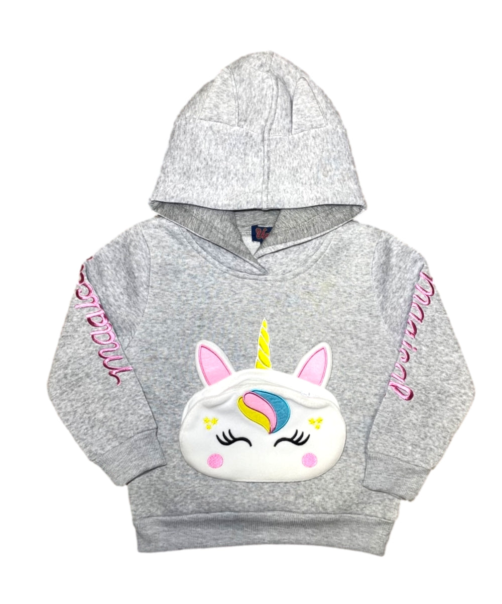 Girl Unicorn Pocket Pull Over Hoodie - L. Grey (2-4) $7.50 and (S-XL) $8.50 Per Piece GP401
