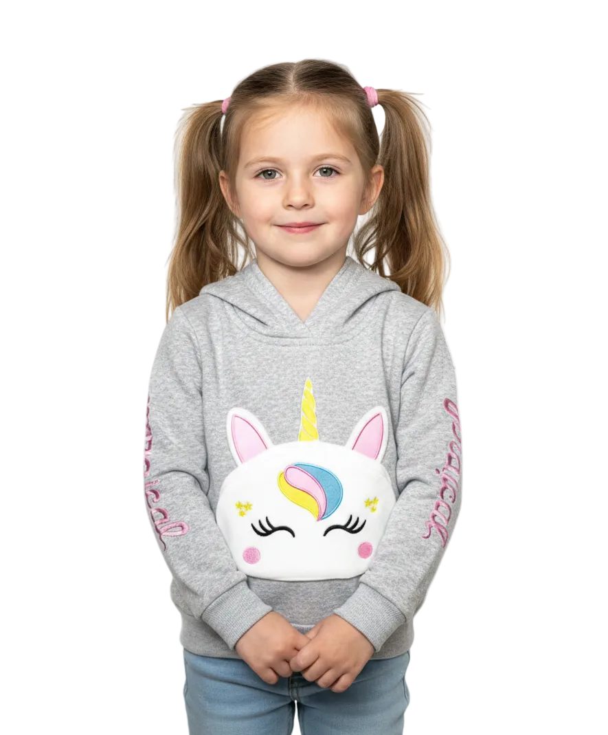 Girl Unicorn Pocket Pull Over Hoodie - L. Grey (2-4) $7.50 and (S-XL) $8.50 Per Piece GP401