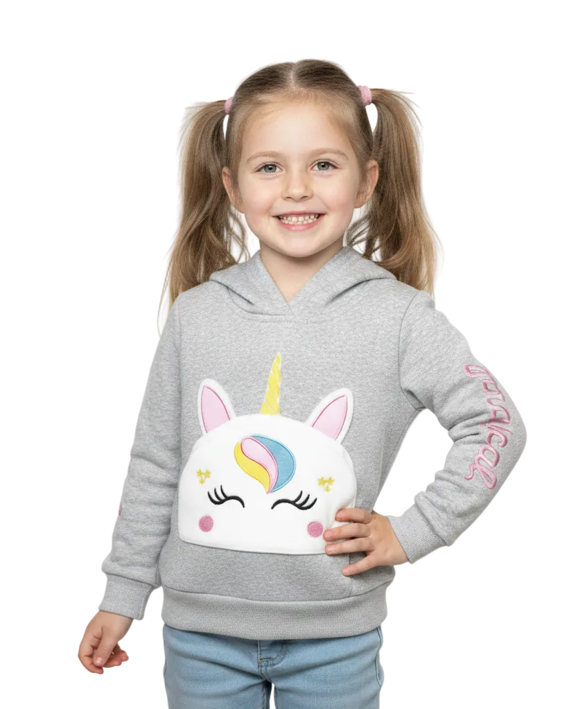 Girl Unicorn Pocket Pull Over Hoodie - L. Grey (2-4) $7.50 and (S-XL) $8.50 Per Piece GP401