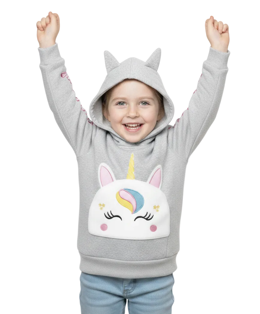 Girl Unicorn Pocket Pull Over Hoodie - L. Grey (2-4) $7.50 and (S-XL) $8.50 Per Piece GP401