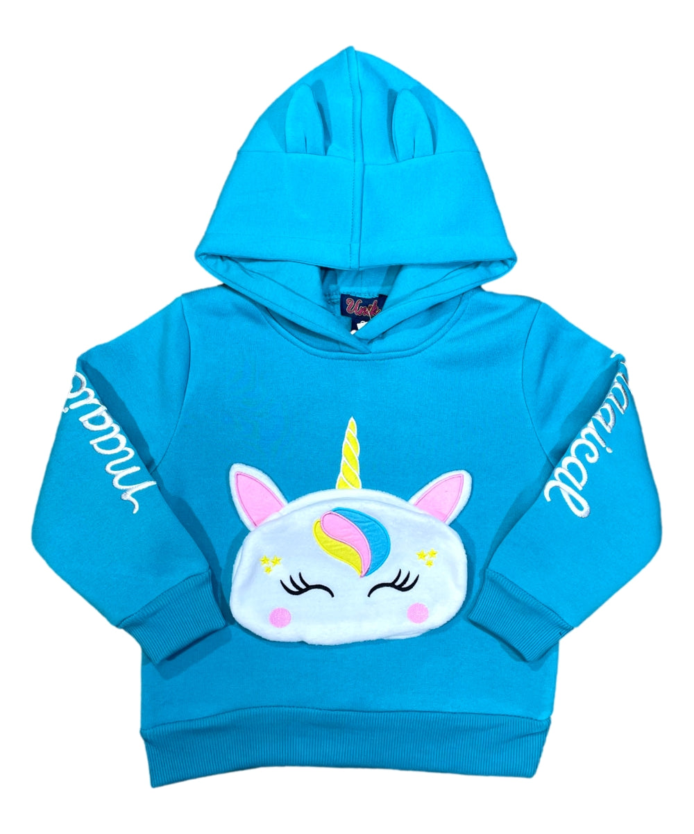 Girl Unicorn Pocket Pull Over Hoodie - Teal (2-4) $7.50 and (S-XL) $8.50 Per Piece GP401