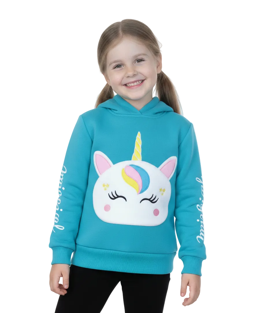 Girl Unicorn Pocket Pull Over Hoodie - Teal (2-4) $7.50 and (S-XL) $8.50 Per Piece GP401