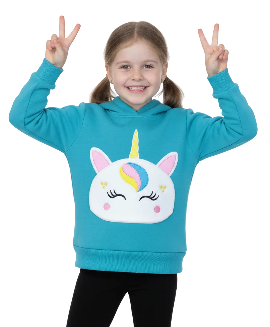 Girl Unicorn Pocket Pull Over Hoodie - Teal (2-4) $7.50 and (S-XL) $8.50 Per Piece GP401