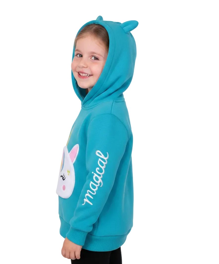 Girl Unicorn Pocket Pull Over Hoodie - Teal (2-4) $7.50 and (S-XL) $8.50 Per Piece GP401
