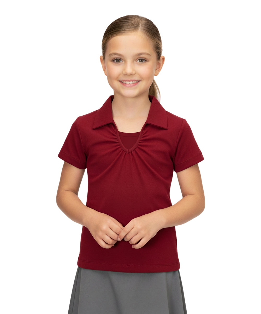 Girl's Uniform V-Neck Collar Shirt Burgundy $5.5-$5.75 Per Piece