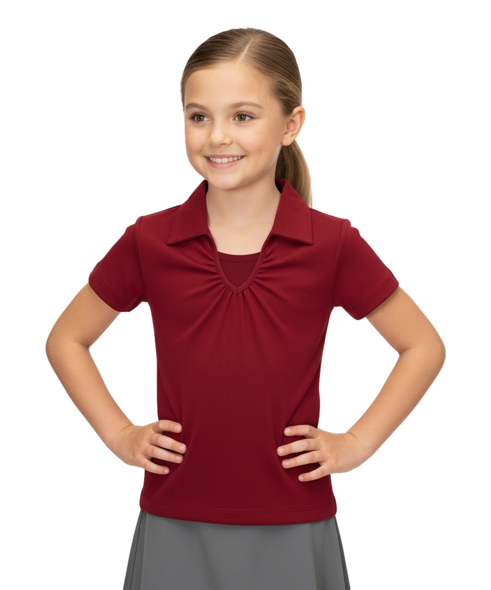 Girl's Uniform V-Neck Collar Shirt Burgundy $5.5-$5.75 Per Piece