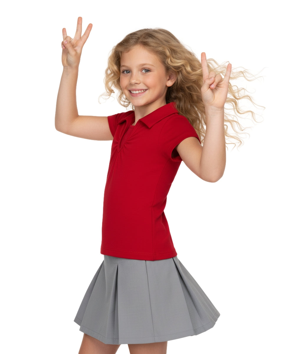 Girl's Uniform V-Neck Collar Shirt Red $5.5-$5.75 Per Piece