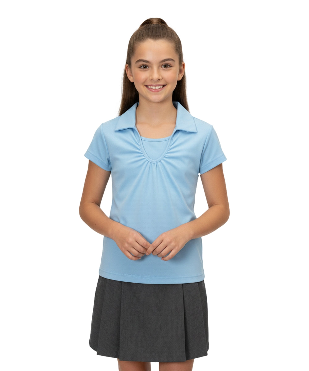 Girl's Uniform V-Neck Collar Shirt Sky Blue $5.50-$5.75 Per Piece