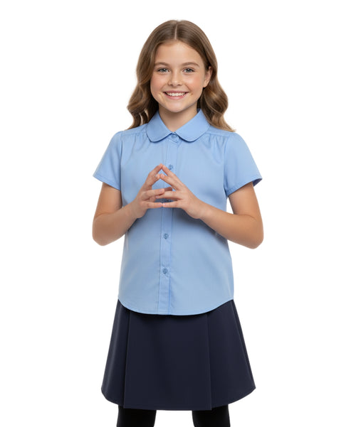 Button Up Girls Uniform Shirt White, Sky Blue (5-18) $5.75-$6.00 Per Piece GSU06