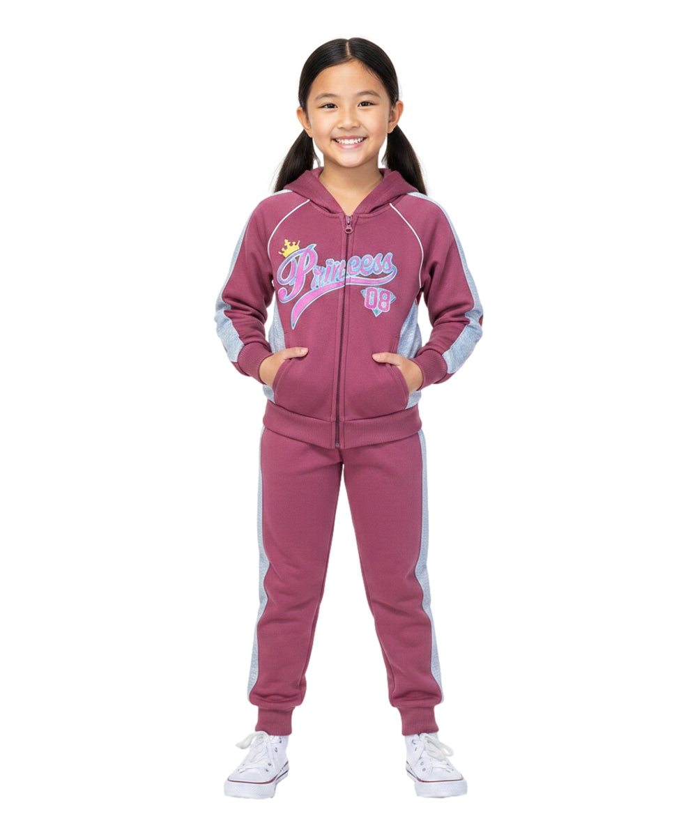 Girl Princess Fleece Tracksuit - Plum (2-4) (10-14) $10.00 Per Set. GW2317