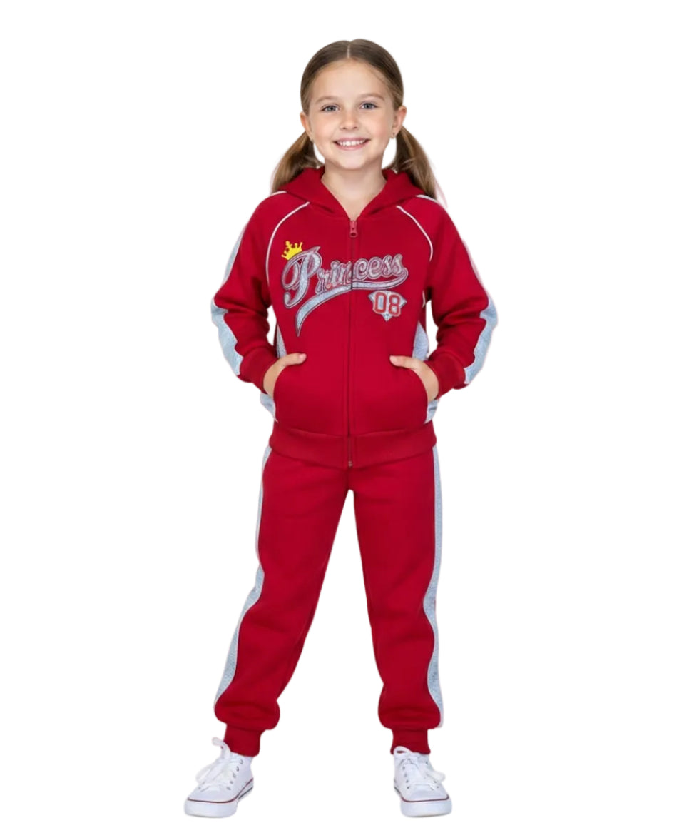 Girl Princess Fleece Tracksuit - Red (2-4) (5-8)   $10.00 Per Set. GW2317