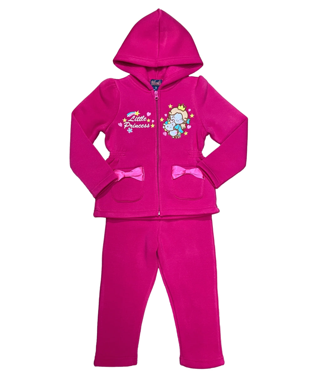Girl Little Princess Fleece Tracksuit - Fuchsia   (5-8)  $10.00 Per Set. GW2421