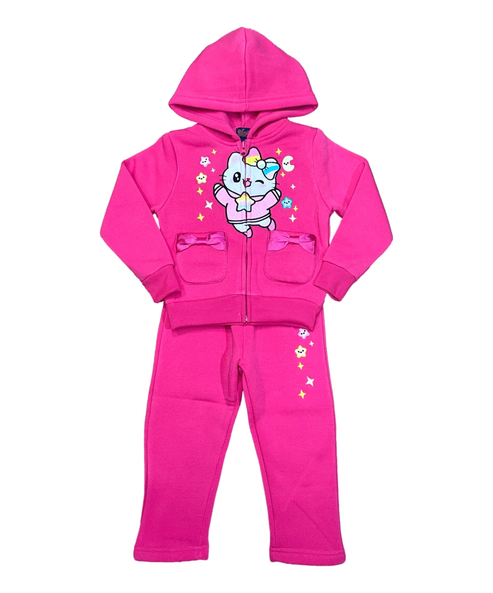 Girl Twinkle Cat Fleece Tracksuit - Hot  Pink  (12m-24m)$11.00 (2-4)$12.00 (5-8)$13.00  Per Set. GW2640