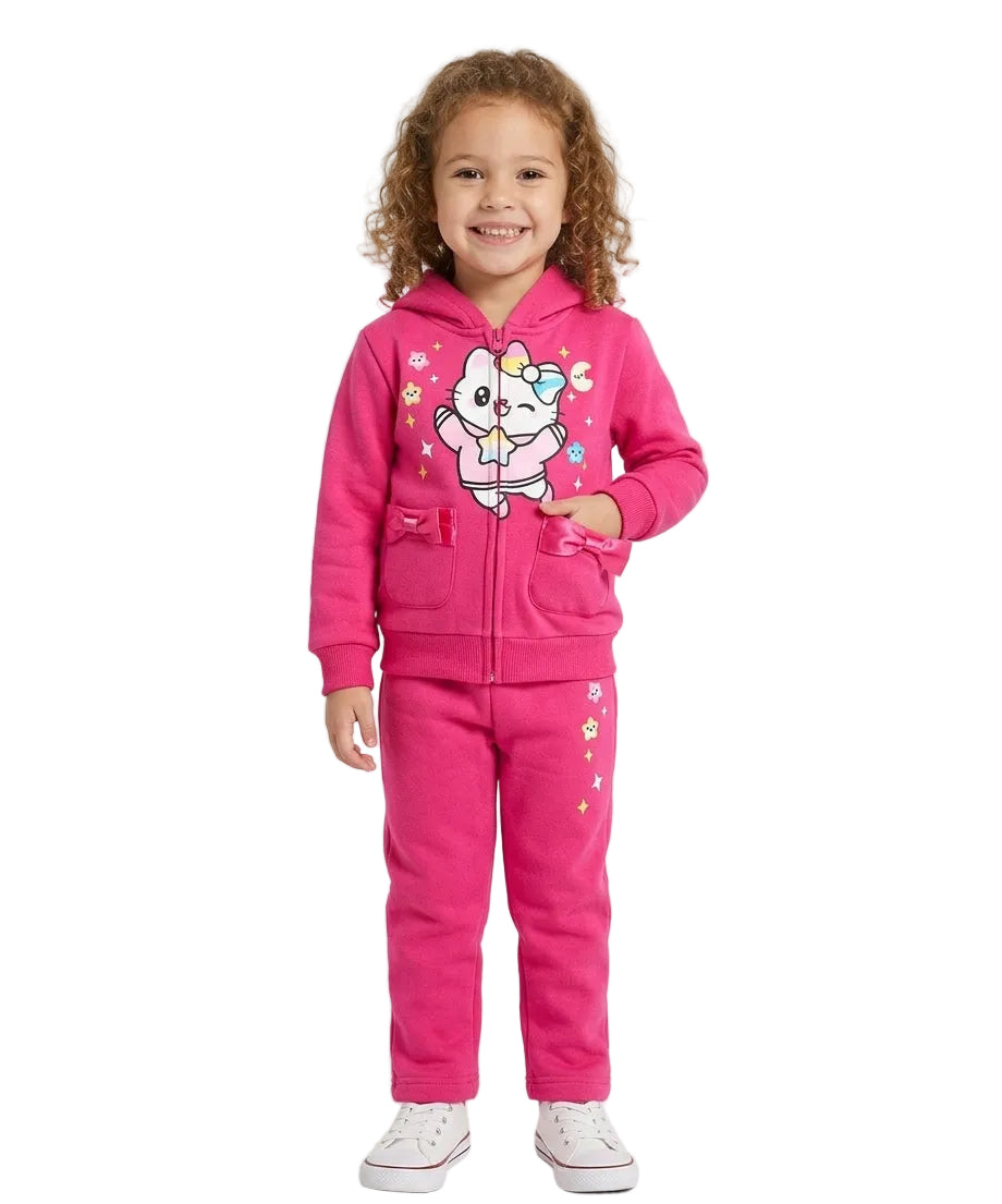 Girl Twinkle Cat Fleece Tracksuit - Hot  Pink  (12m-24m)$11.00 (2-4)$12.00 (5-8)$13.00  Per Set. GW2640