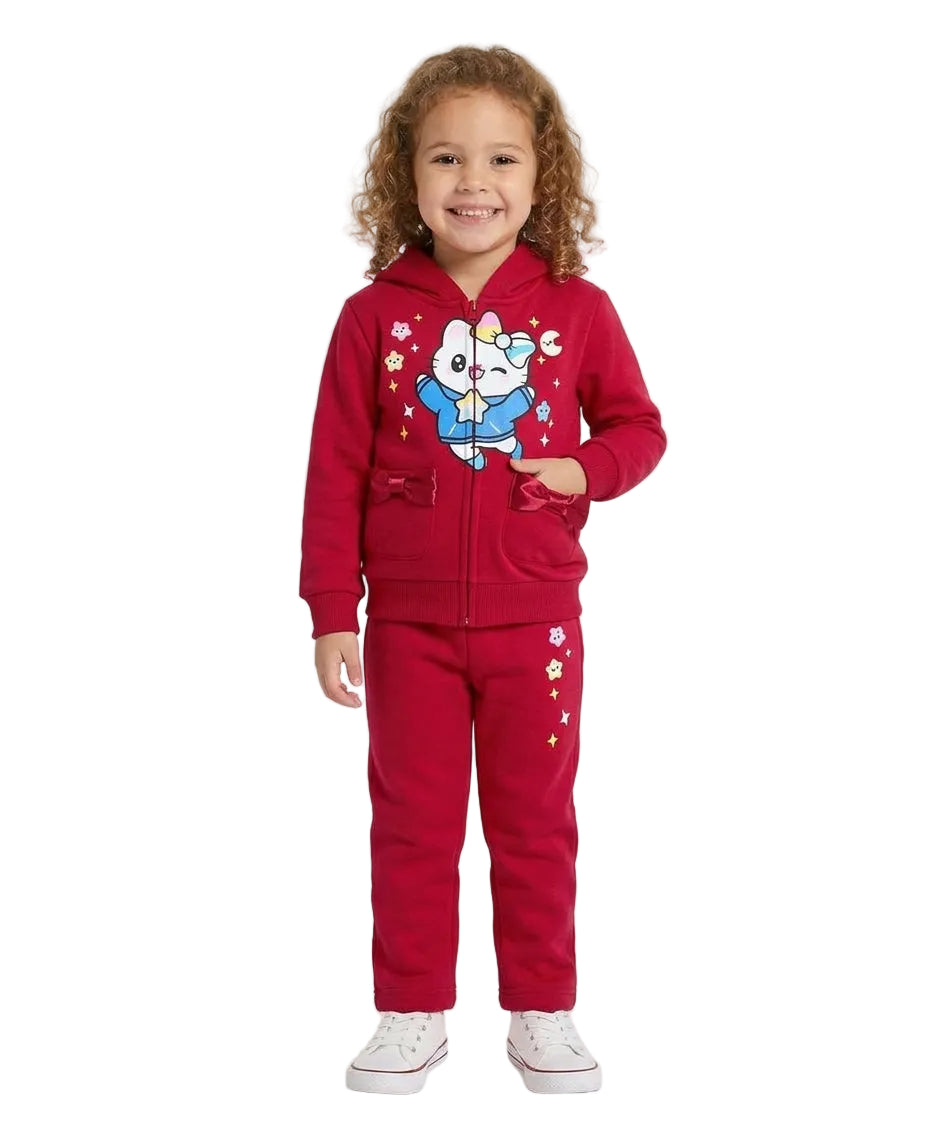 Girl Twinkle Cat Fleece Tracksuit - Red  (12m-24m)$11.00 (2-4)$12.00 (5-8)$13.00  Per Set. GW2640