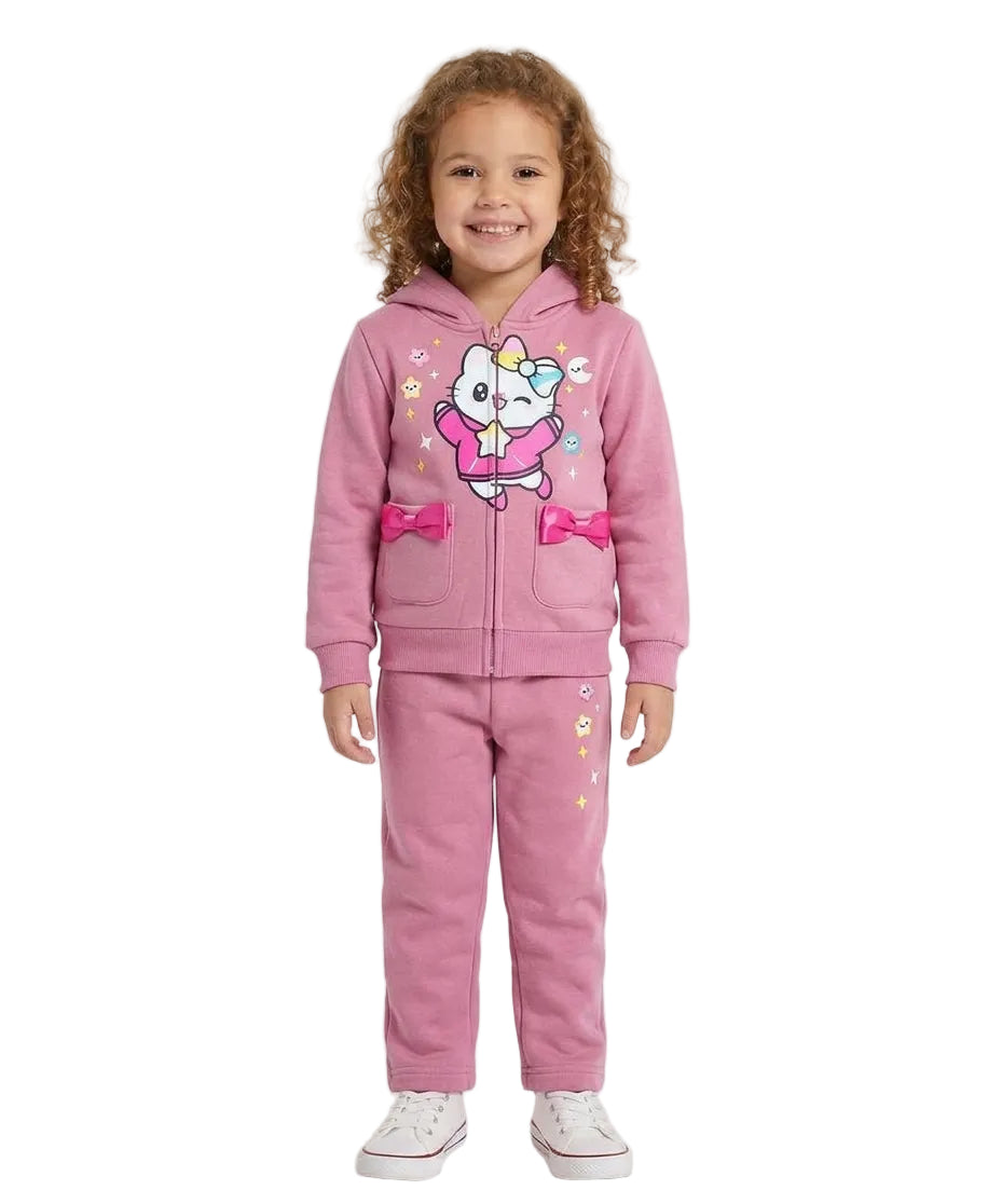 Girl Twinkle Cat Fleece Tracksuit - Rose  (12m-24m)$11.00 (2-4)$12.00 (5-8)$13.00  Per Set. GW2640