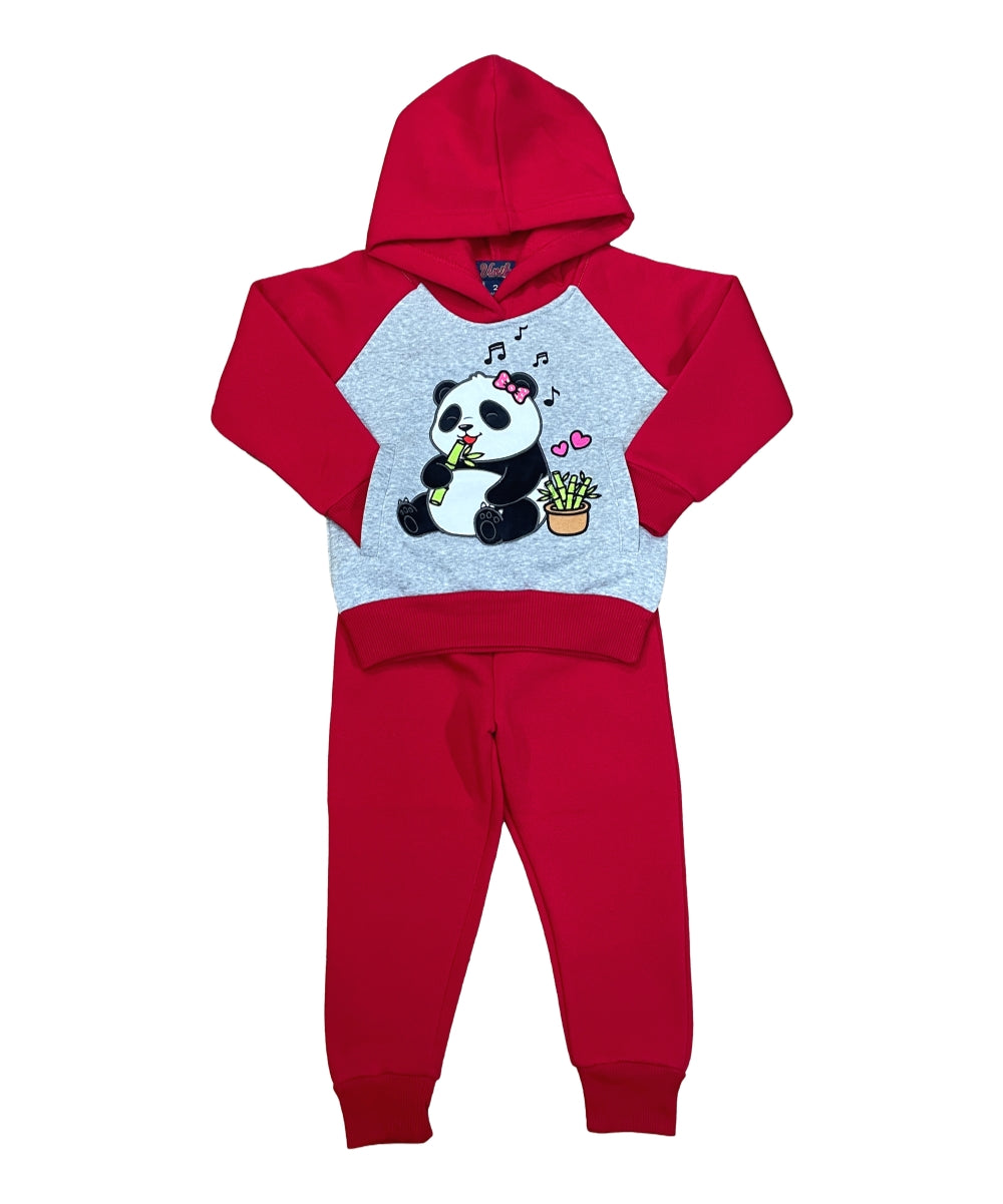 Girl Panda Fleece Tracksuit - Red  (12m-24m)$10.00 (2-4)$11.00 (5-8)$12.00  Per Set. GW2641