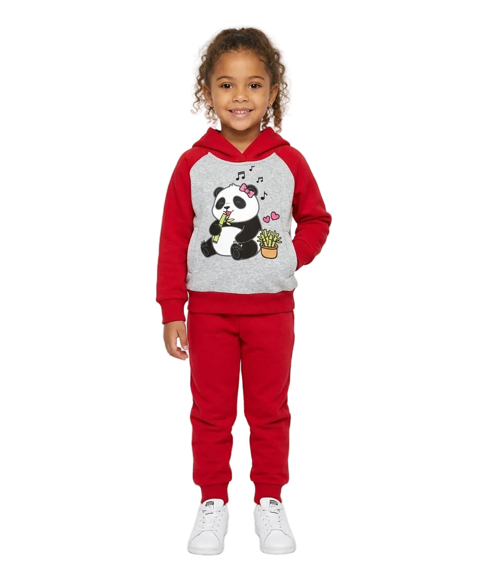 Girl Panda Fleece Tracksuit - Red  (12m-24m)$10.00 (2-4)$11.00 (5-8)$12.00  Per Set. GW2641